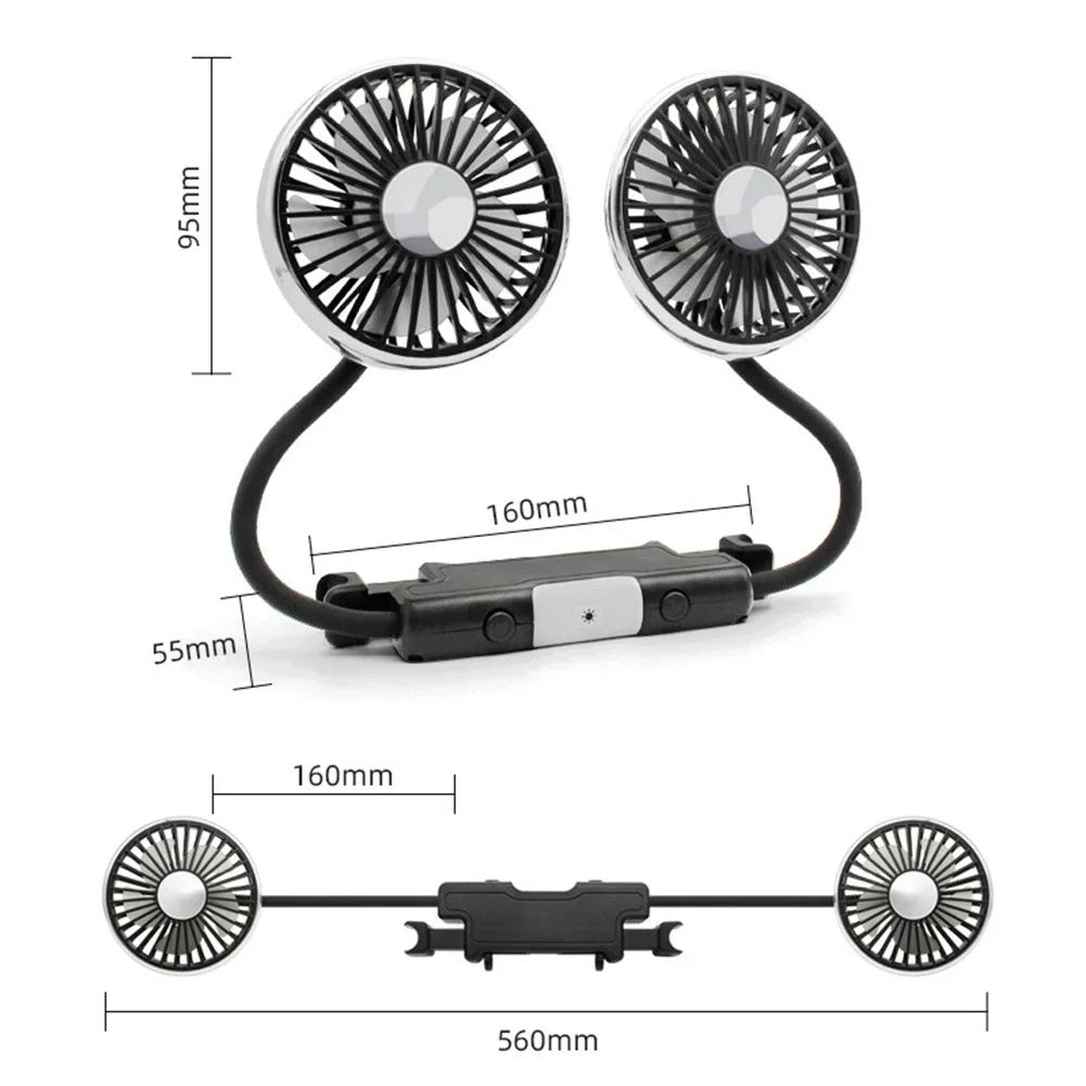 1pc Dual Head Car Clip Fan For Front/Rear SEAT Three Gears Adjustment  Home Automotive Blower Tools Accessories