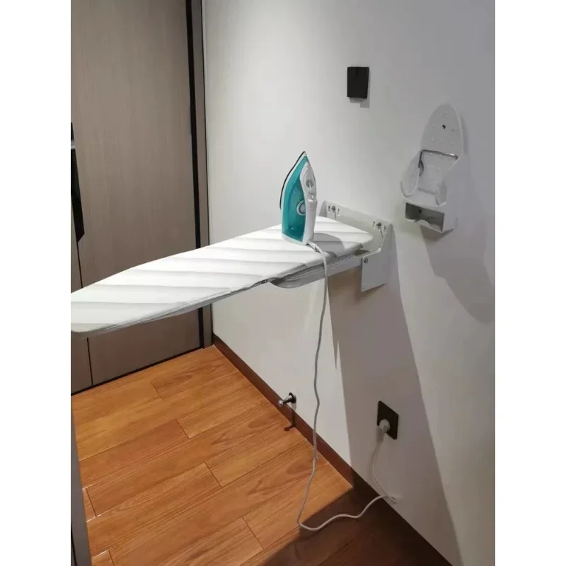 Wall-mounted household folding wardrobe with ironing board hidden inside. Electric iron frame with push pull ironing, pure