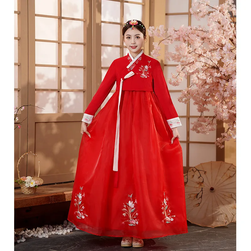 Korea Wedding Party Emboridery Hanbok Folk Women Traditional Costume Korean Dress Elegant Princess Palace Costume Korea Clothing