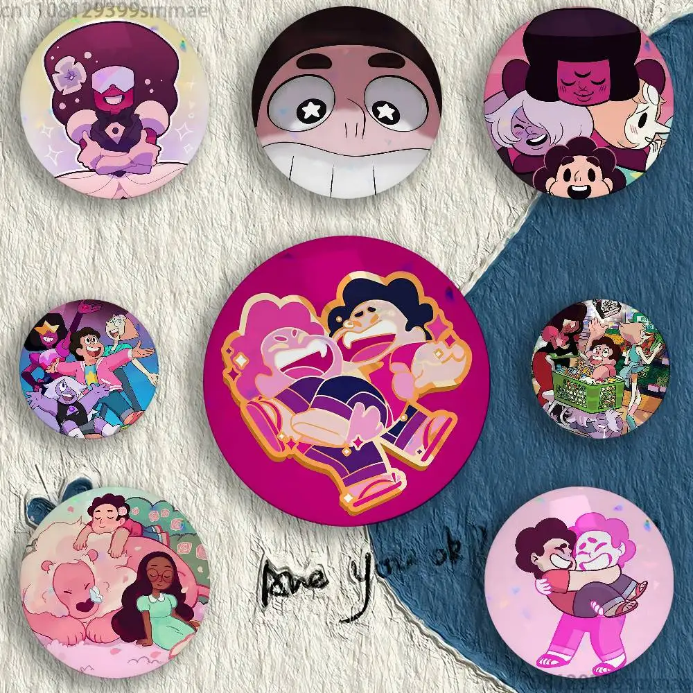 S-Steven Universe Cartoon Badge Stage Brooches on Backpack Clothes Handmade Round Enamel Pins for Jewelry Gift Bag Accessory