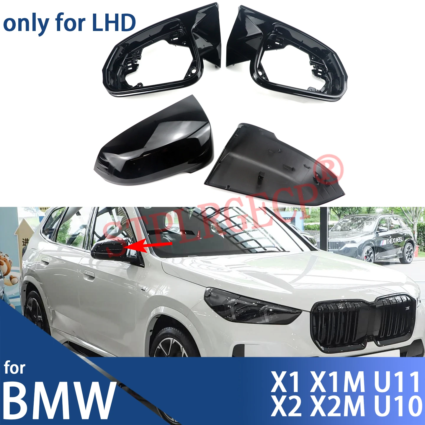 For BMW X1 X1M U11 X2 X2M U10 M35 M35I Black Mirror Shell Rear View Mirror Cover Replacement Style Side Wing Mirror Caps LHD