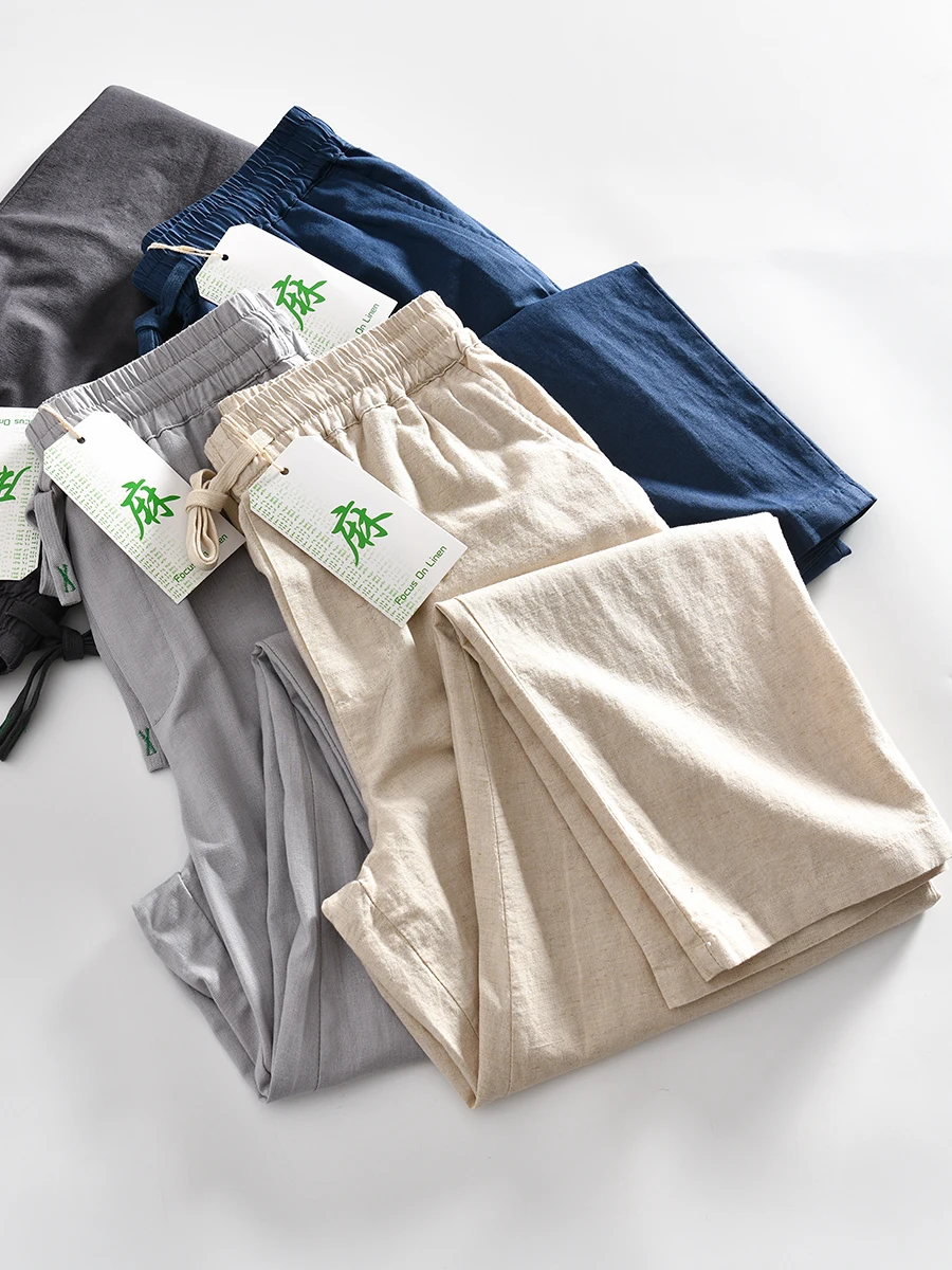 

Cool Comfortable Men's Loose Fit Linen Casual Pants Breathable Elastic Waist Straight Leg Summer Leisure Trousers