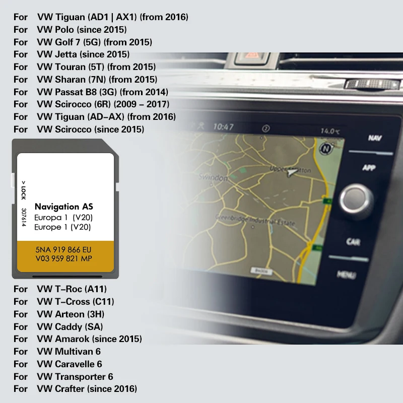 

NEW for VW Discover Media Navigation AS V20 Map UK Europe 2025 Sat Nav SD Card 32GB