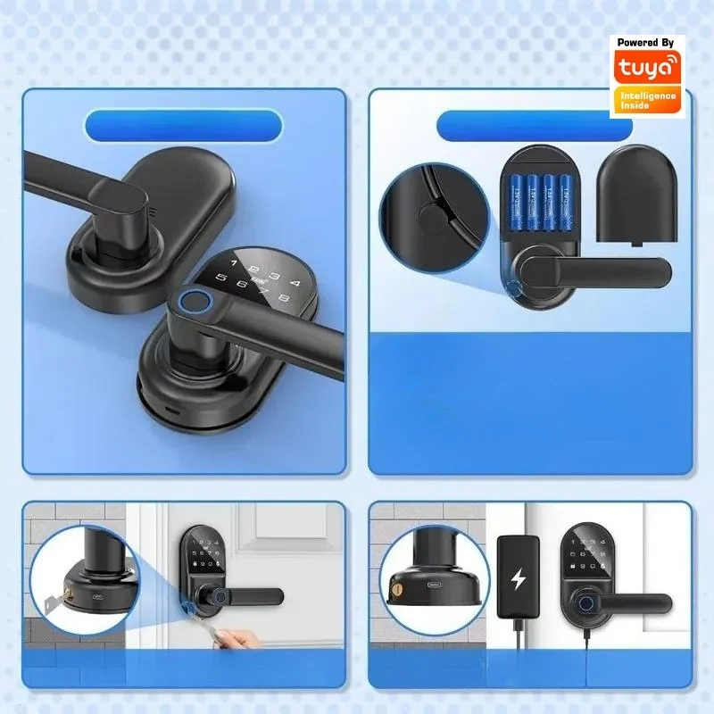 Tuya Password Smart Door Lock Bluetooth Handle Lock No Opening Ball IC Card Mechanical Key Fingerprint Unlock