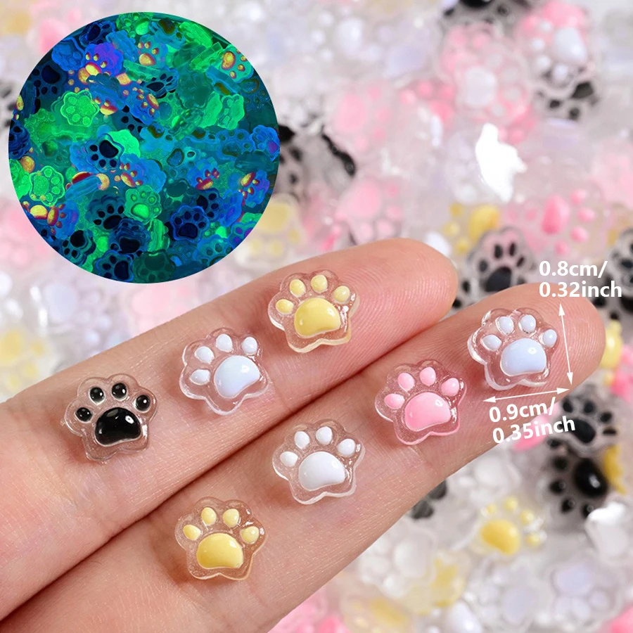 50 Stück Leuchtende Niedliche Welpenpfoten Katzenpfoten Harz-Nagelcharms 3D Nagelkunst-Dekorationen Zubehör – Detail 6