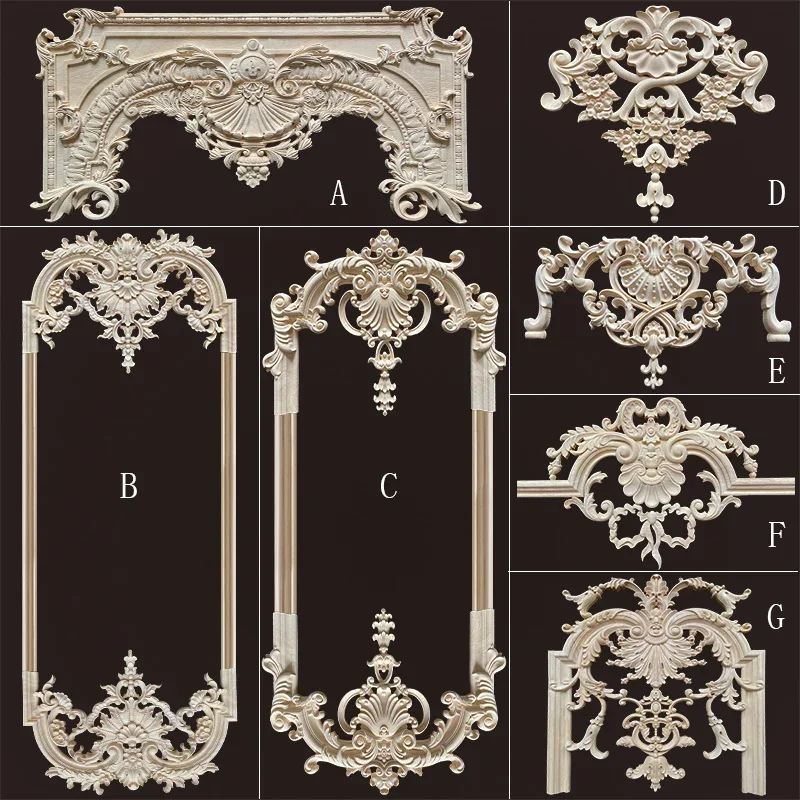 Wood carving parapet solid  sticker flower corner flower method lattice cabinet door background wall wood flower orname