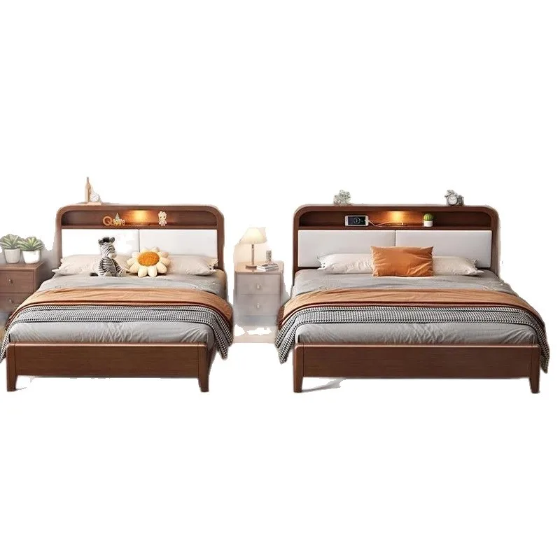 Solid wood parent-child oversized wooden bed, three-person enlarged four-person two-child simple widened three-child family