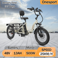 ONESPORT OT30 Electric Tricycle 500W BaFang Motor 48V13Ah Electric Trike 24 inch Fat Tire Aldult Snow Mountains E Bike E-Cargo