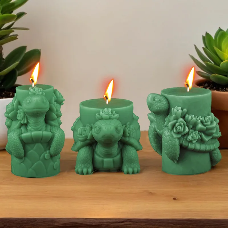 3D Turtle Candle Silicone Mold Sea Turtle Animal Cylindrical Succulent Plant Resin Gypsum Ornament Mould