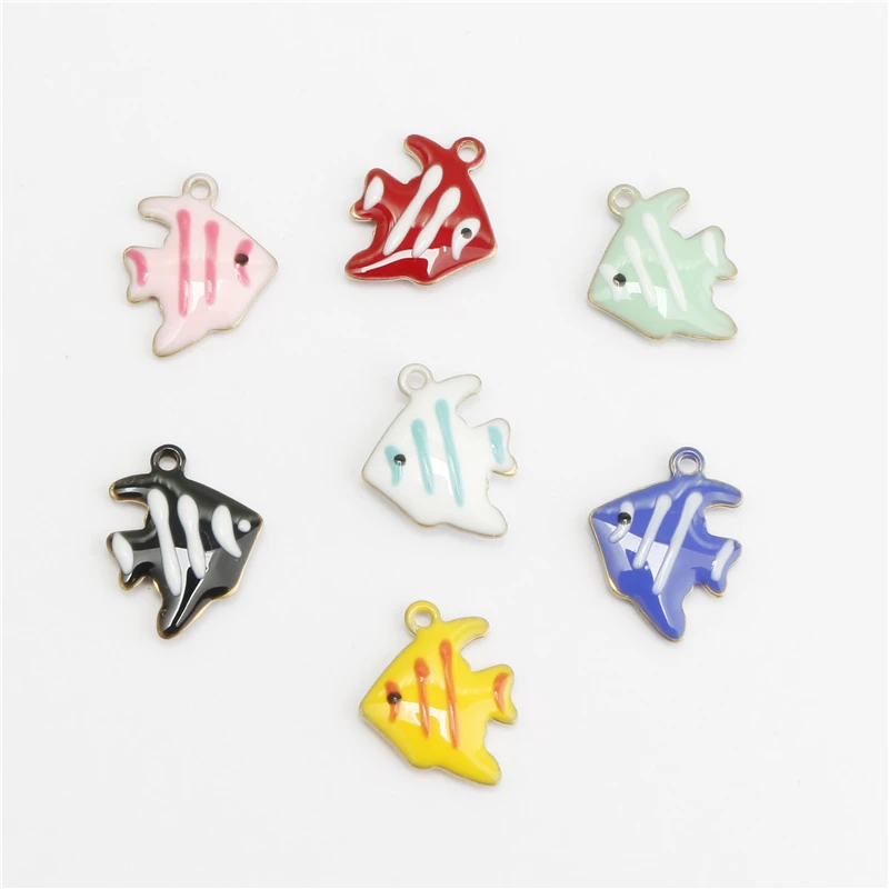 20pcs Multi Color Double Faced Enamelled Angelfish Charms Drip oil Pendants DIY Handmade Hanging Decoration Findings Jewelry