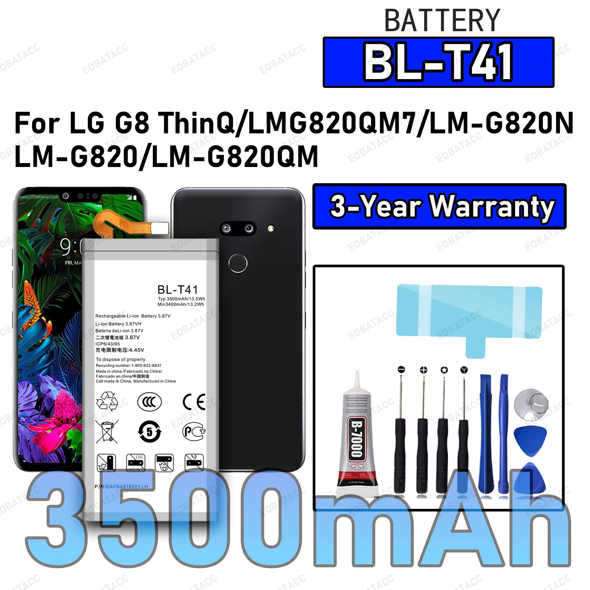 

100% новый высококачественный аккумулятор BL-T41 для LG G8 ThinQ/LM820QM7/LM-G820N/LM-G820, сменный аккумулятор + бесплатные инструменты