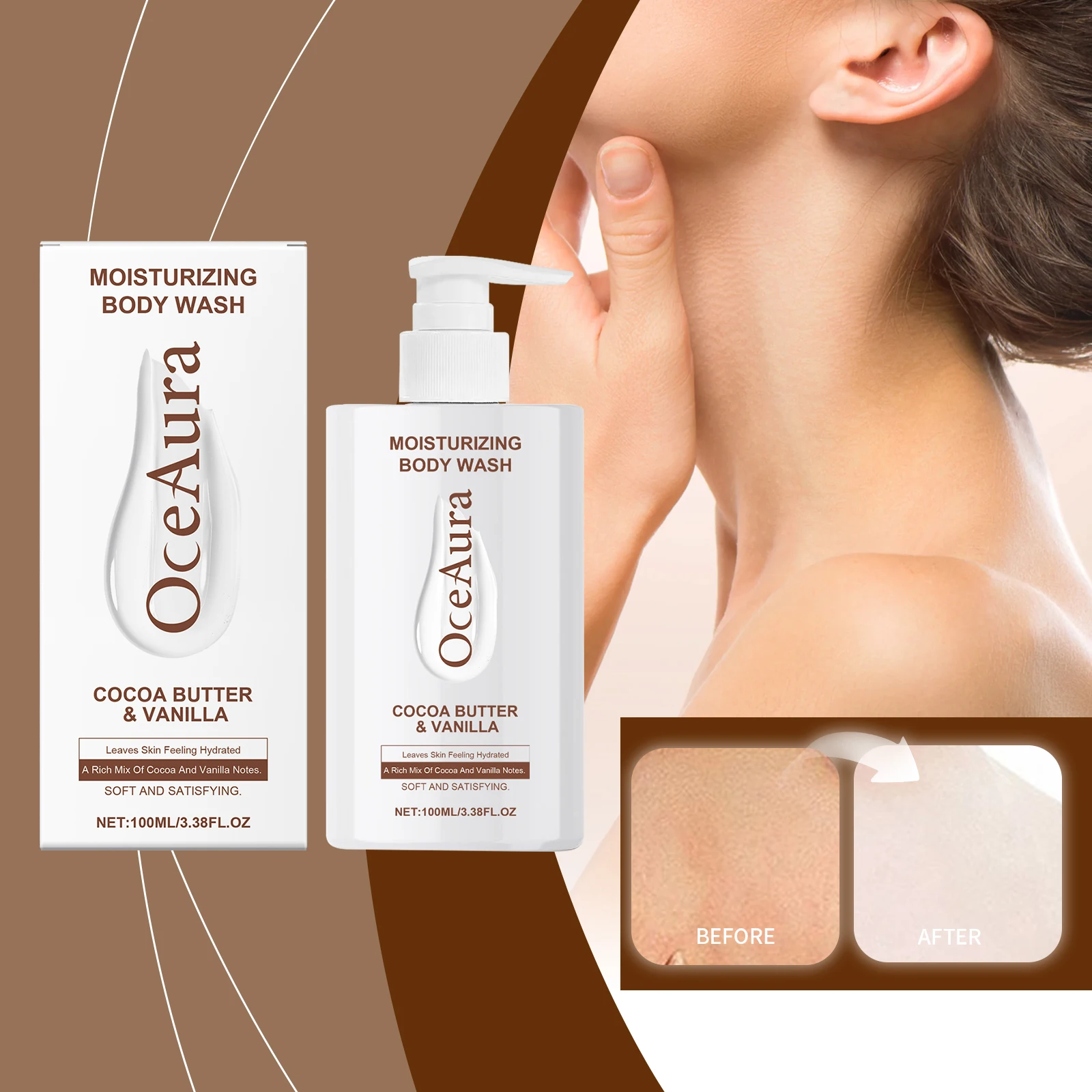 코코아 버터 & 바닐라 모이스춰라이징 바디 워시 - 건성 피부를 위한 울트라 하이드레이팅 샤워 젤, 천연 오일이 함유된 영양 포뮬러