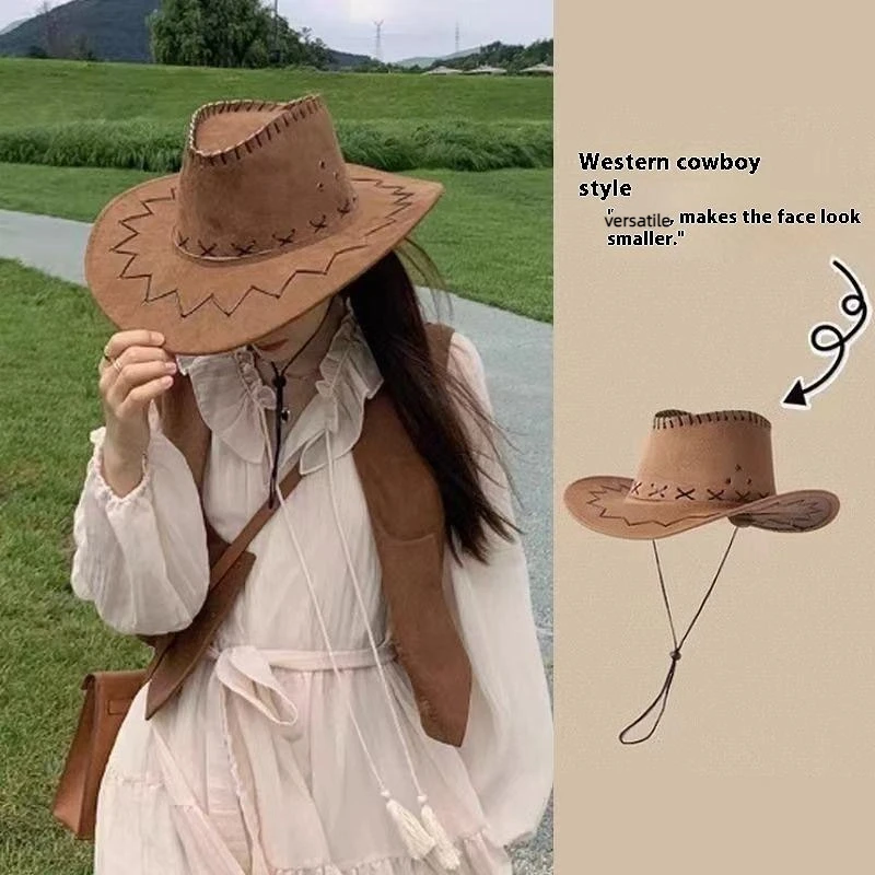 Women Men Cowboy Hat Western Suede Cowgirl Hats Fashion West Fancy Dress Party Headwear Unisex Cap Accessories