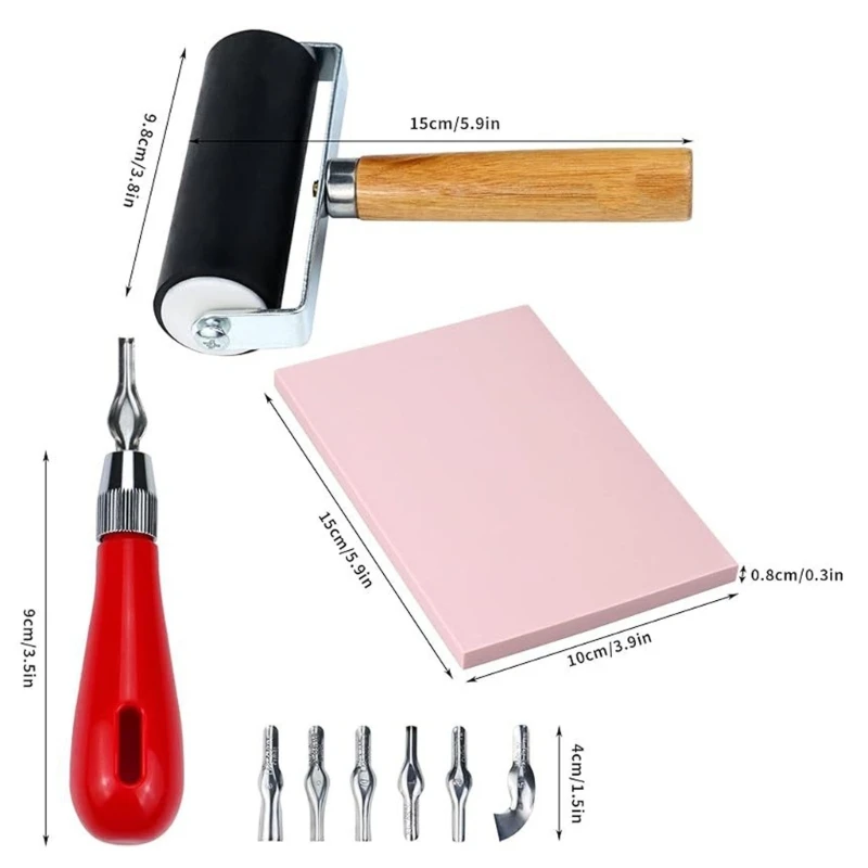 Rubber Stamp Making Linoleum Cutter With 6 Roller Rubber Carving Block