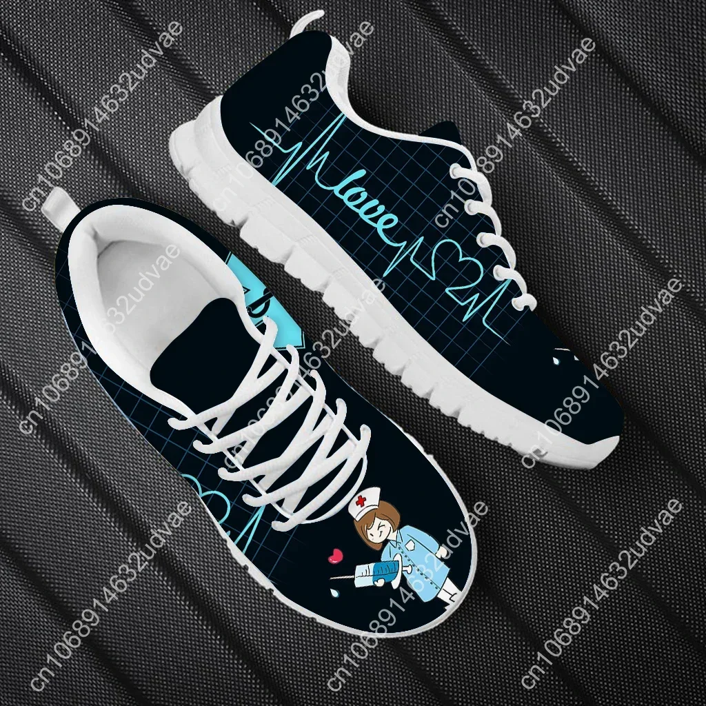 Kawaii Nurse Doctor Print Flat Shoes For Women Purple ECG Heart Beat Footwear Hospital Worker Zapatos De Mujer