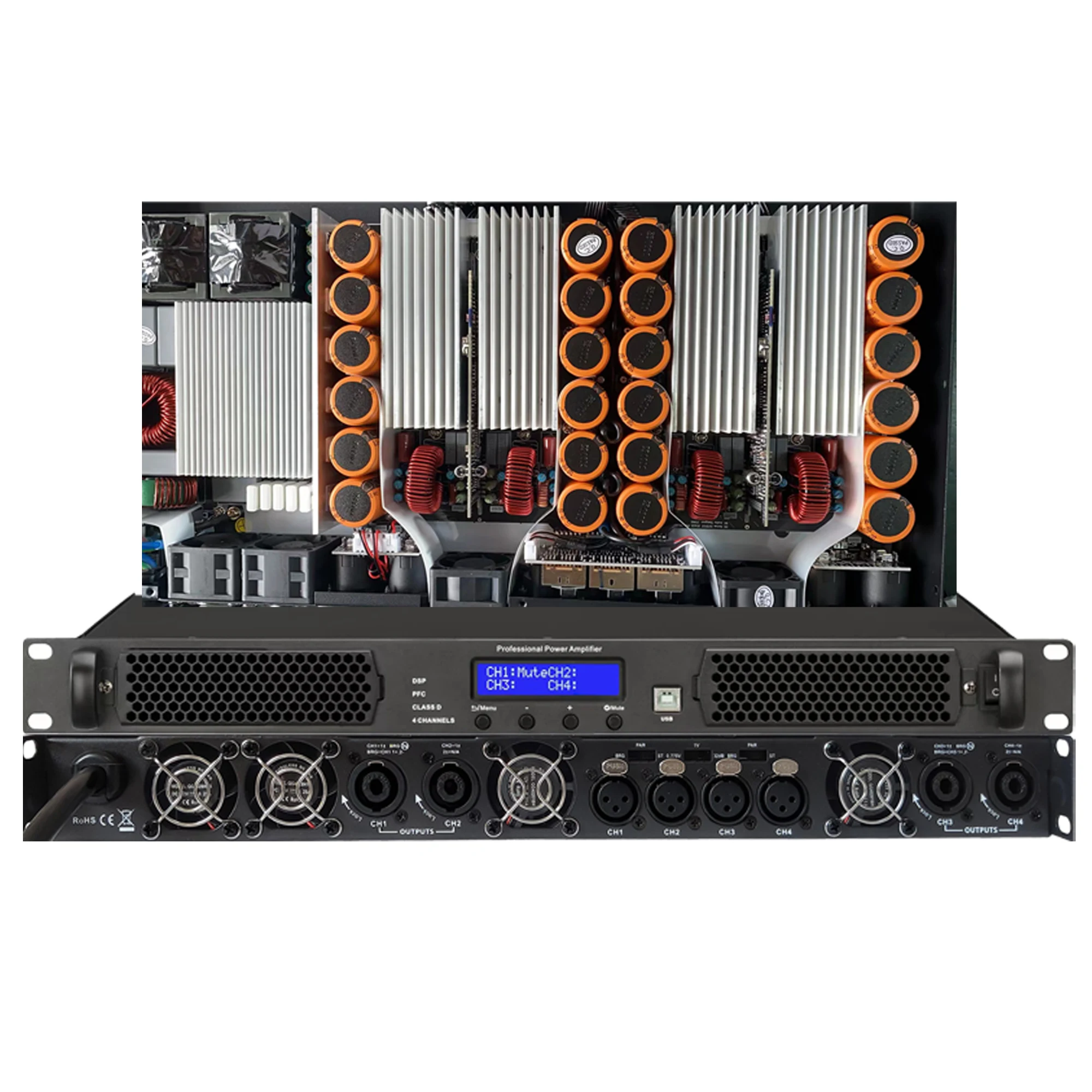 Professional Audio Power Amplifier 4 Channel DSP Digital Power Amplifier Line Array Sound System DJ Audio Speaker Subwoofer