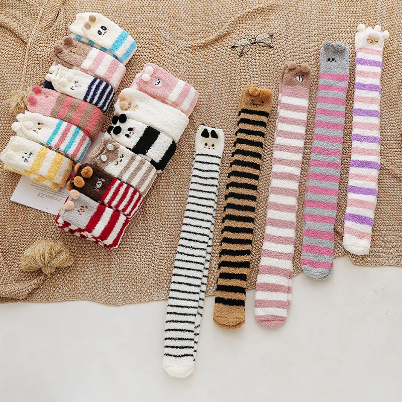 Japanese Mori Girl Animal Modeling Knee Socks Striped Cute Compression Autumn Winter Warm Sock Kawaii Cozy Long Thigh High Socks