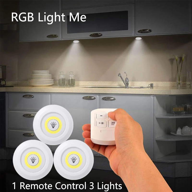 3Pcs/lot Super Bright Under Cabinet Lights Bedroom Wardrobe Lighting Light Battery Powered Wireless Remote Control Smart Light