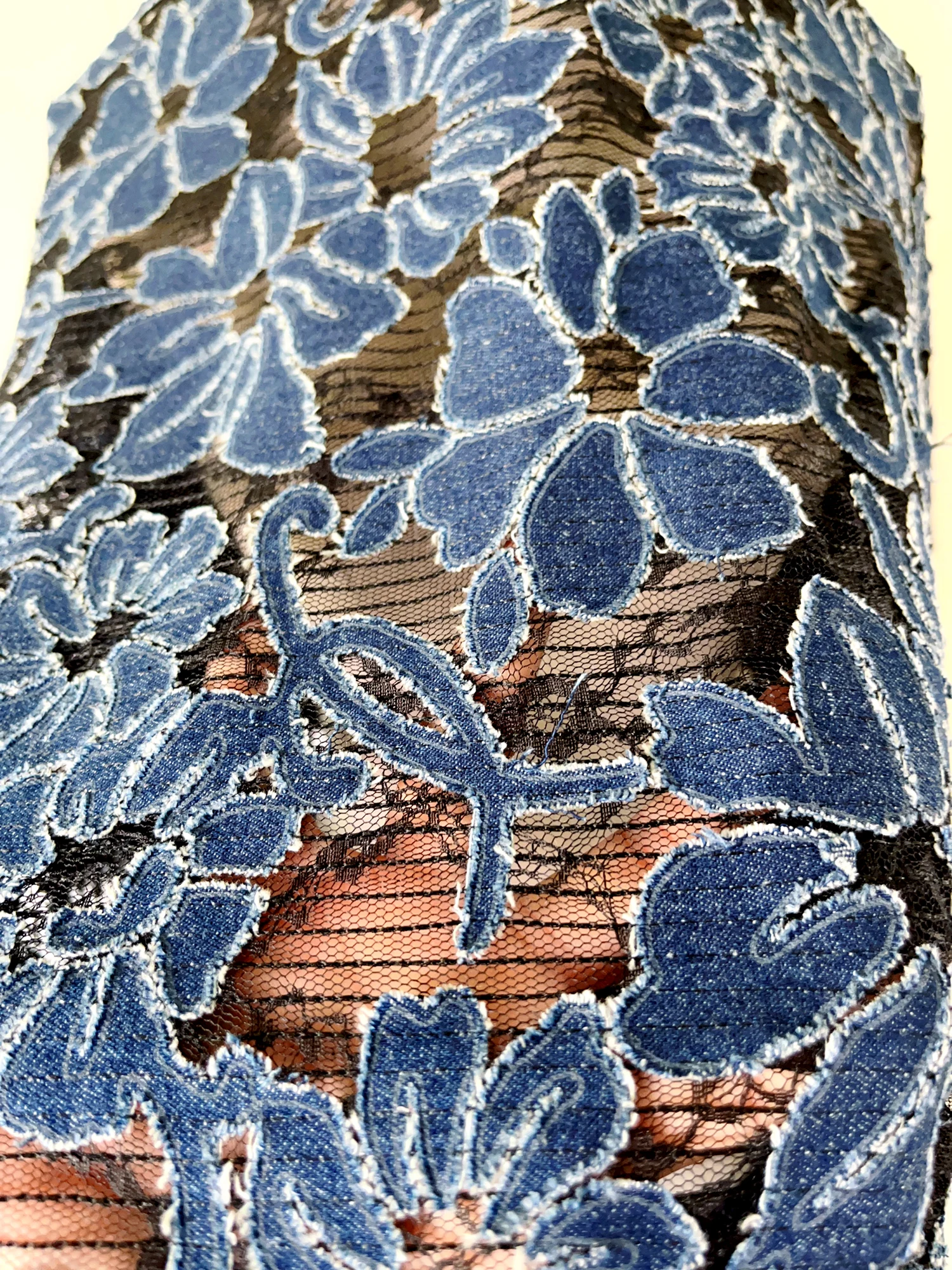 Elegant heavy burn flower petal denim embroidery lace fabric DIY fashion clothing fabric accessories X1049