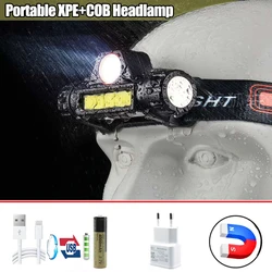 Przenośny Mini XPE Cob lampa czołowa LED USB akumulator rower turystyczny reflektor źródło światła wędkarstwo oświetlenie zewnętrzne Flashligts