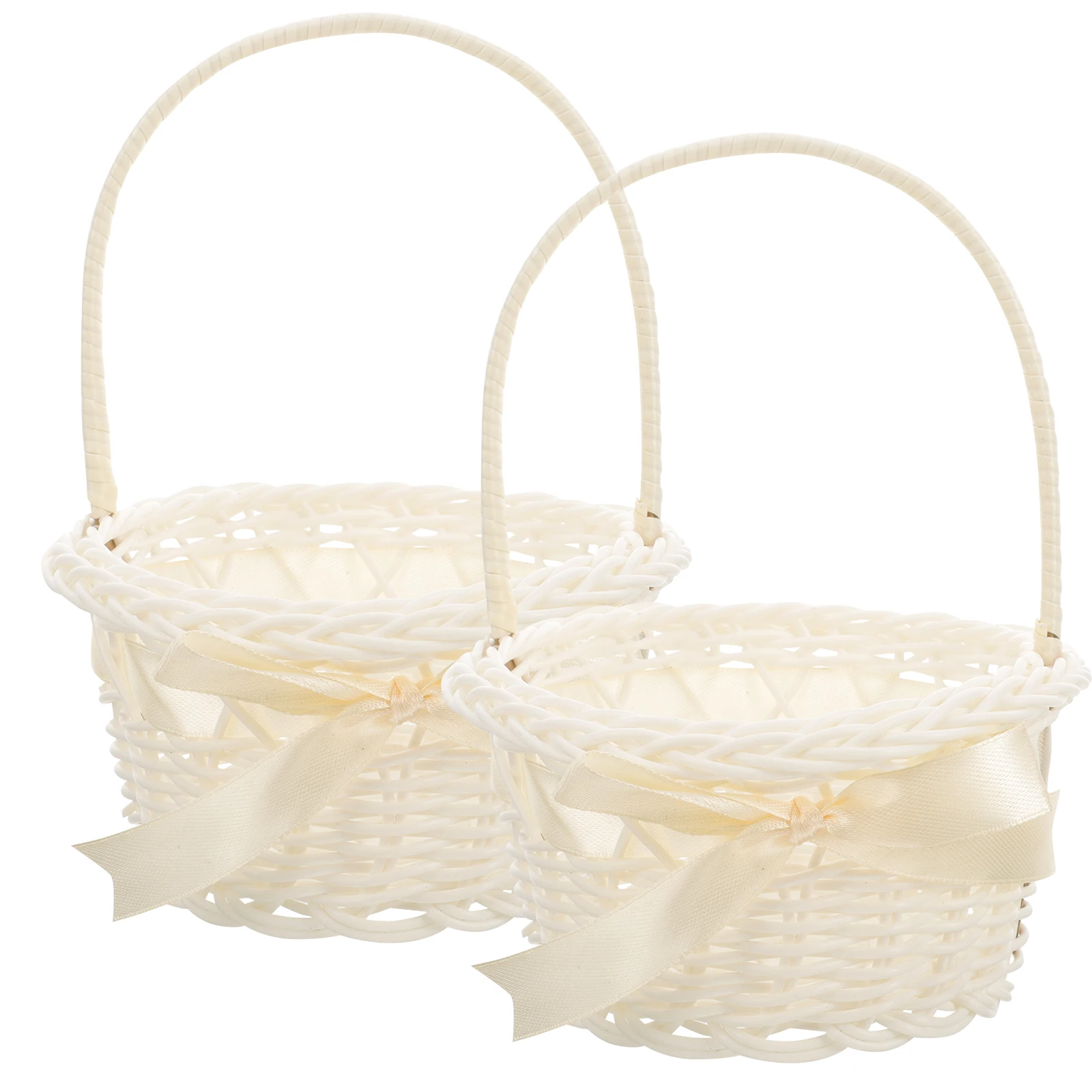 

2pcs Woven Rattan Flower Baskets Handmade Simple Round Design for Floral Arrangements Storage Decorative Beige Color
