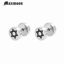 Maxmoon Men's David of Star Earrings Stylish Stud Earrings for Male Boy Stainless Steel Accessories