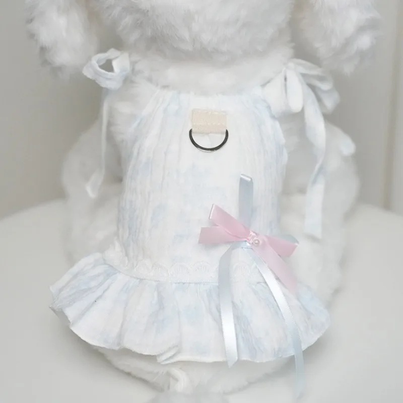 

New Bow Pet Summer Clothing Dog CLothes Princess Dress Cotton Yarn Strap Skirt Ballet Style Sweet Puppy Skirt For Small Dogs