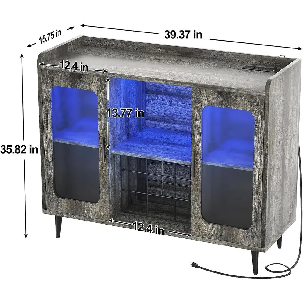Wine Bar Cabinet with Power Outlet, Liquor Cabinet Bar with LED Light and Glass Holder, Home Coee Bar Cabinet, Buet Sideboard wi - view 2