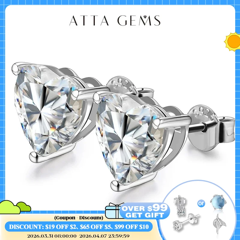 

ATTAGEMS Heart Moissanite Diamond Earrings 925 Sterling Silver Jewellery Statement Stud Earrings For Women Fine Jewelry