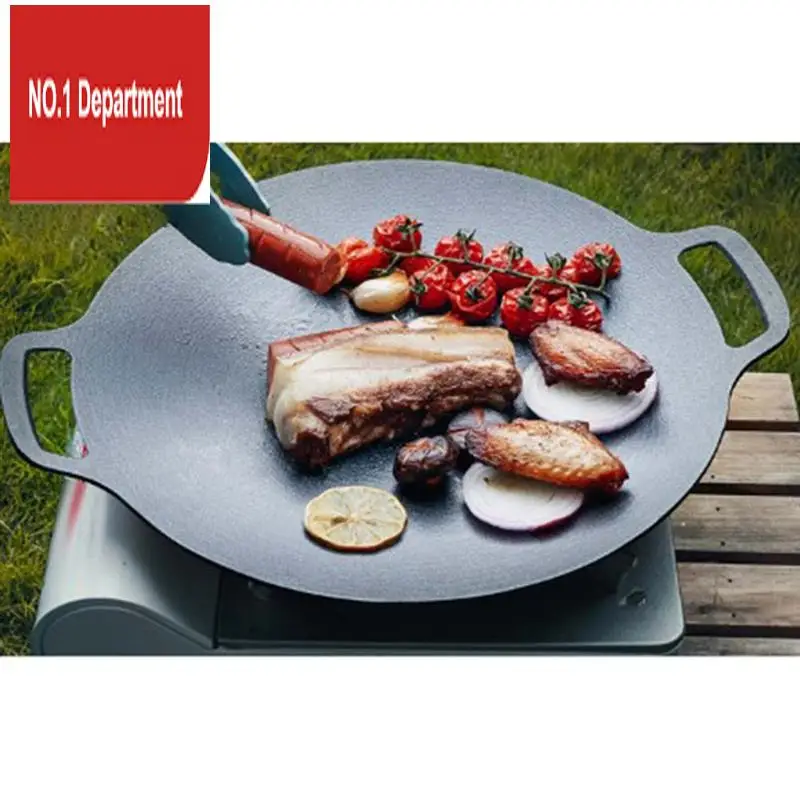 

1 шт., чугунная сковорода толщиной 38 см, плоская сковорода для блинов, антипригарная индукционная плита для барбекю, гриль с открытым пламенем, черная кастрюля