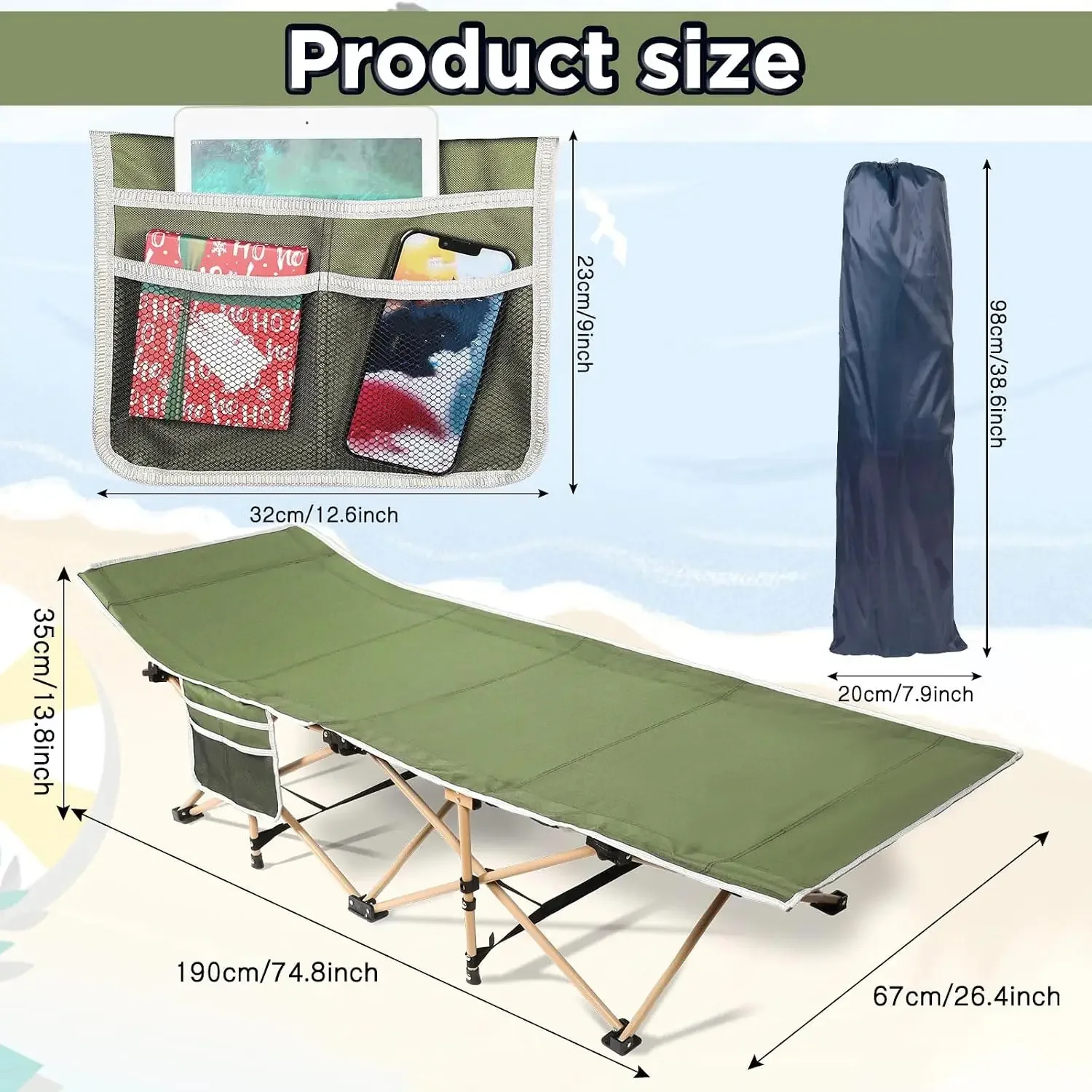 2 Pack 450lbs Max Load Camping Cot for Adults with Carry Bag Portable Folding Outdoor Sleeping Cot Heavy Duty Bed