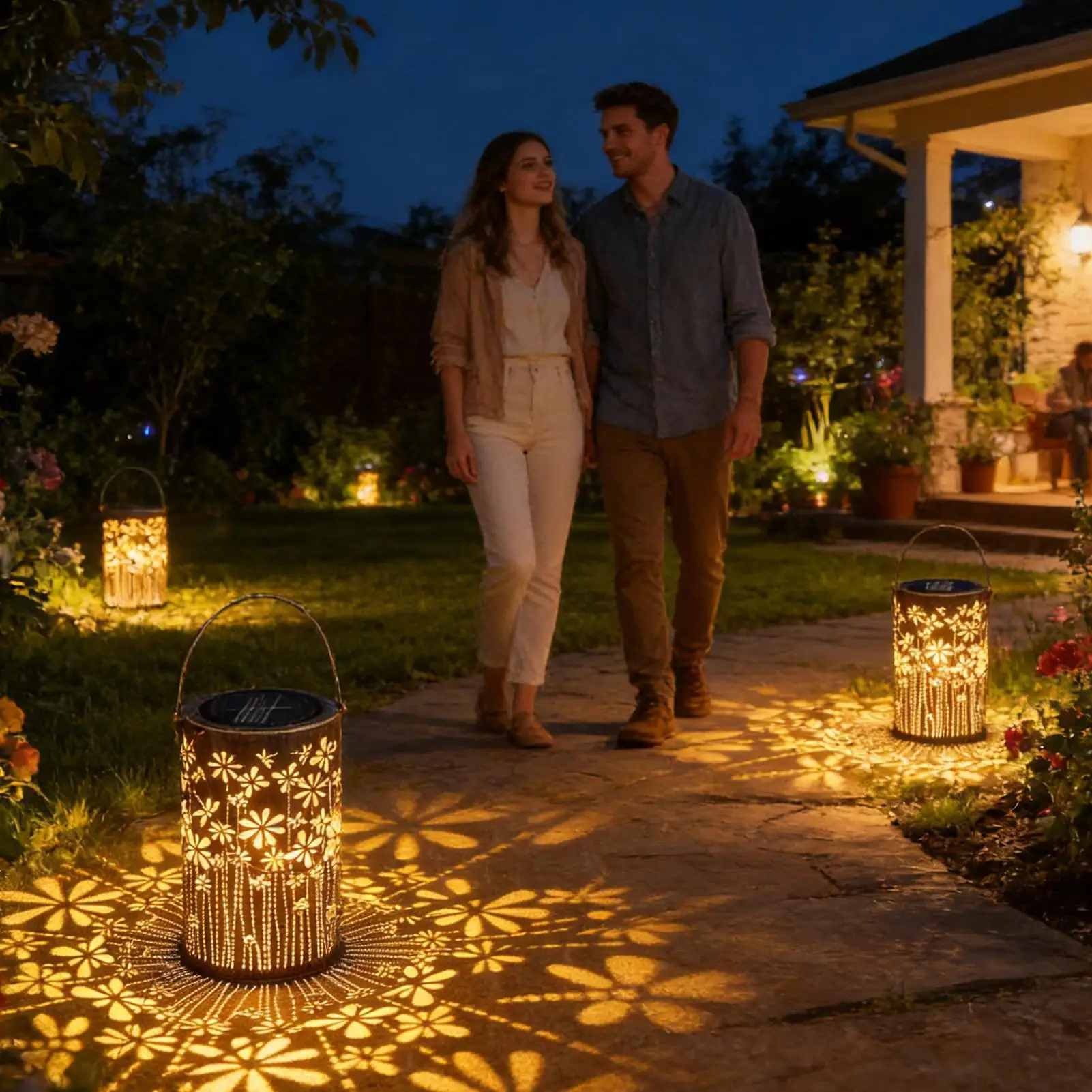 Outdoor Solar Lanterns Waterproof Colorful Metal Lamps Decorations Solar Lights Outdoor Pathway For Yard Outside Path Landscape