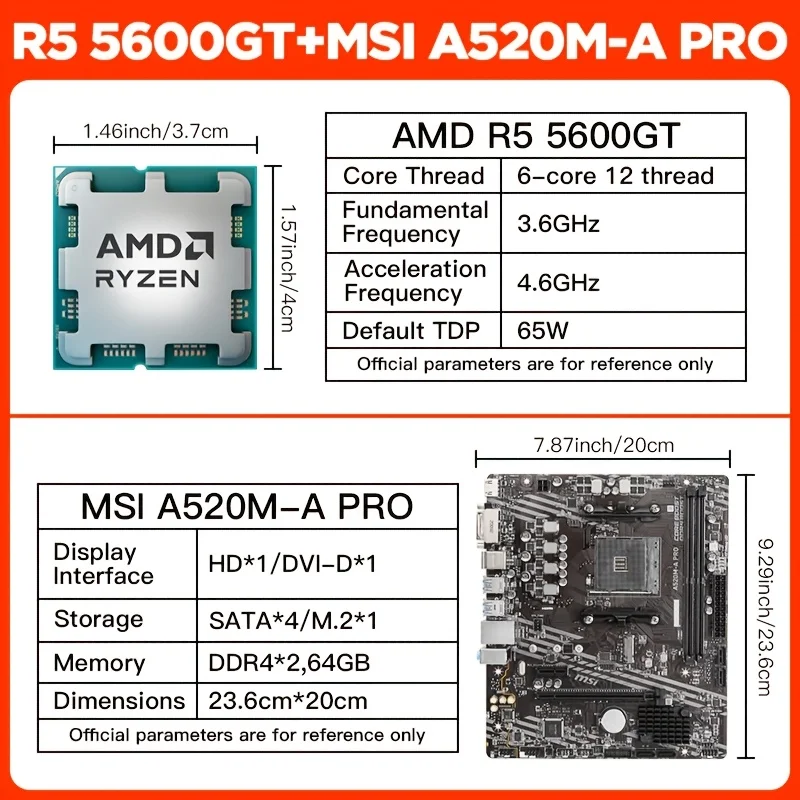 AMD Ryzen 5 5600GT بدون مروحة + MSI A520M-A PRO اللوحة الأم R5 CPU اللوحة الأم مجموعة المعالج المقبس AM4 DDR4 128GB 4K Ultra HD pl
