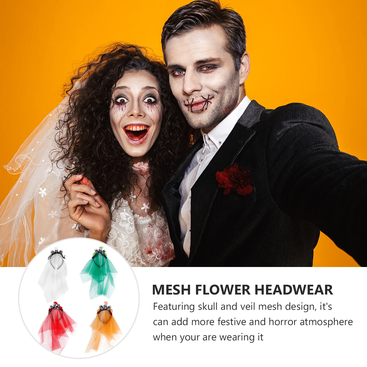 

4pcs Skull Veil Headb Mesh Flower Hairb Halloween Headdress Gauze Horror Dress Party Headpiece Lightweight Safe Festive