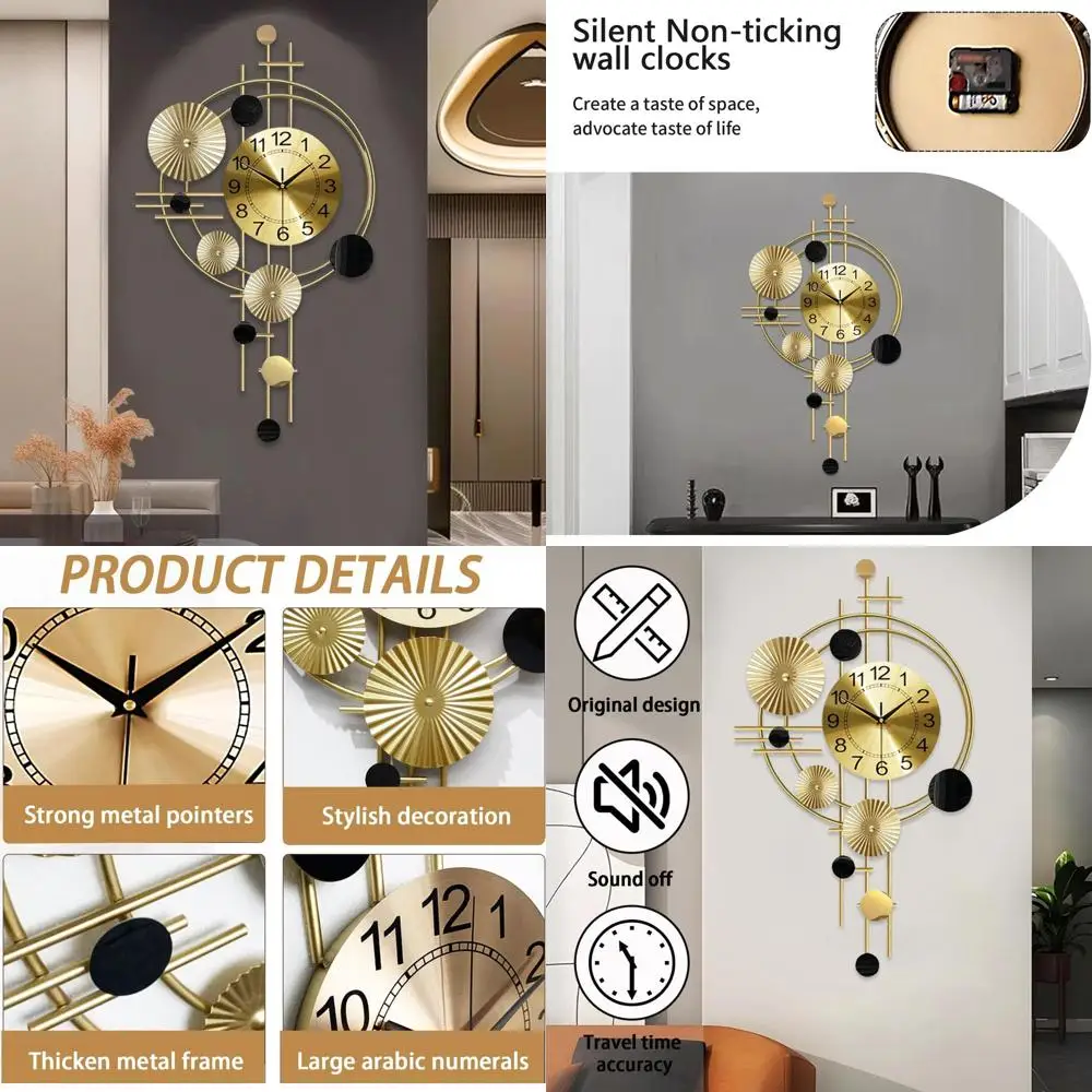 

Battery-Powered Silent Oversized Modern Wall Clock, 17.8x30.7, Golden - Perfect for Living Room, Bedroom, Office