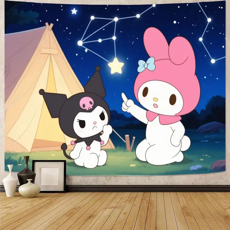 

1 шт. Sanrio My Melody Kuromi Kawaii Кемпинг Звездная ночь Созвездие Гобелен Полиэстер Настенное искусство Эстетический Декор для спальни и общежития G