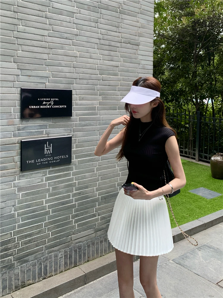 

Юбка-трапеция с высокой талией, плиссированная, укороченная, белая, черная, градиентная, женская, в уличном стиле, модная