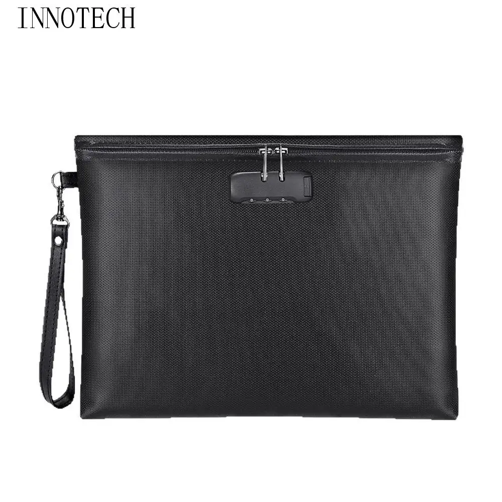 

Heat-resistant Code Lock Fireproof Document Bag with Lock Waterproof Zipper Cash Pouch Portable 10 Card Slots Safety File Folder