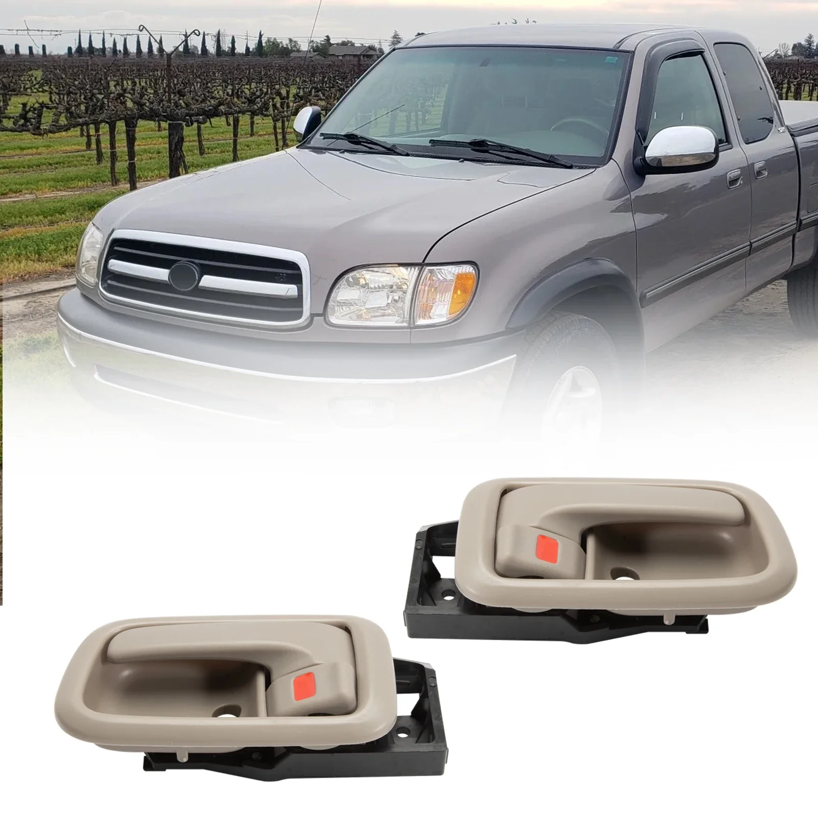 1 Pair Beige Interior Door Handles W/Bezel 81257 69206-0C010-E1 for Toyota Tundra (Standard/Extended Cabs ONLY) 2000 - 2006