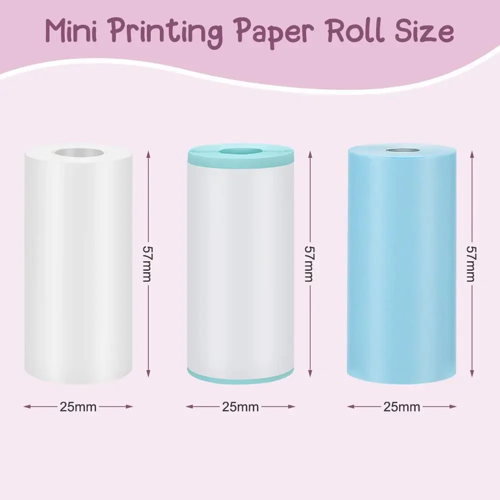 3Rolls 57x25mm Thermal Paper  Adhesive Sticker Label Paper Color Paper For  MINI printer PeriPage A6 PAPERANG A9 Photo Printer