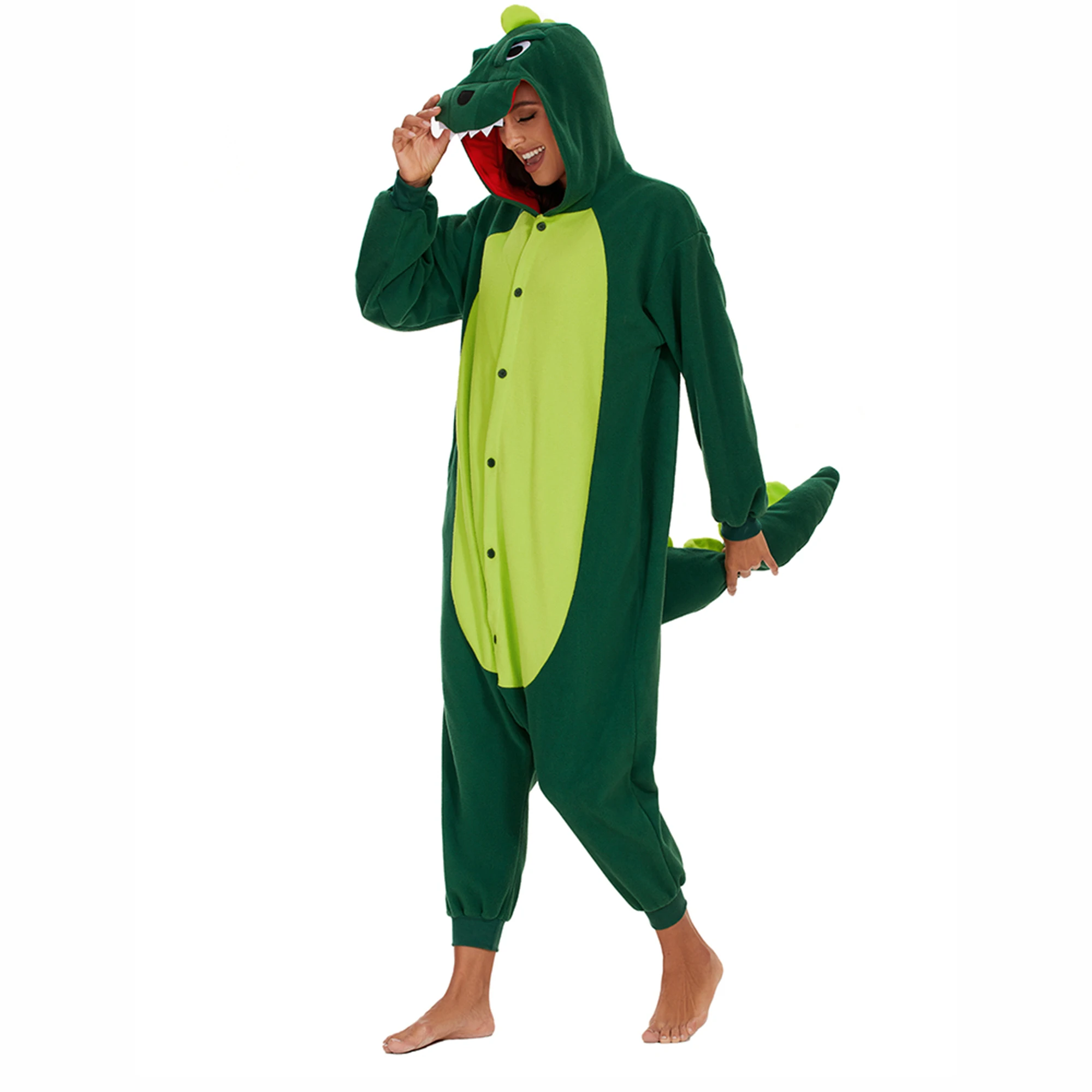 CANASOUR Dinosaur Onesie One-Piece Pajamas Adults Women Hooded Pyjamas Halloween Christmas Cosplay Animal Costume Sleepwear