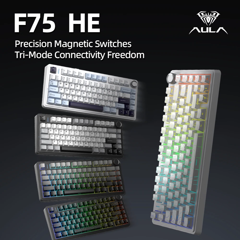 AULA F75 HE Mechanical Keyboard 75% Magnetic Switch Hall Effect 8K Polling Rate Tri-mode 4000mAh RGB Hot Swap Gaming Keyboard