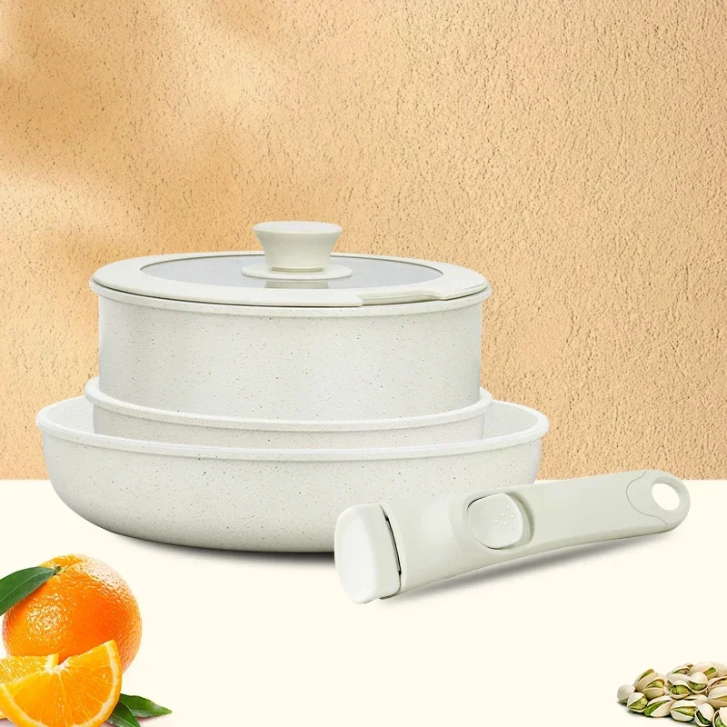 %a voor pannenset Anti-aanbakpotten en pannenset met verwijderbare handgrepen Ruimtebesparende keukenkookset Siliconen deksels