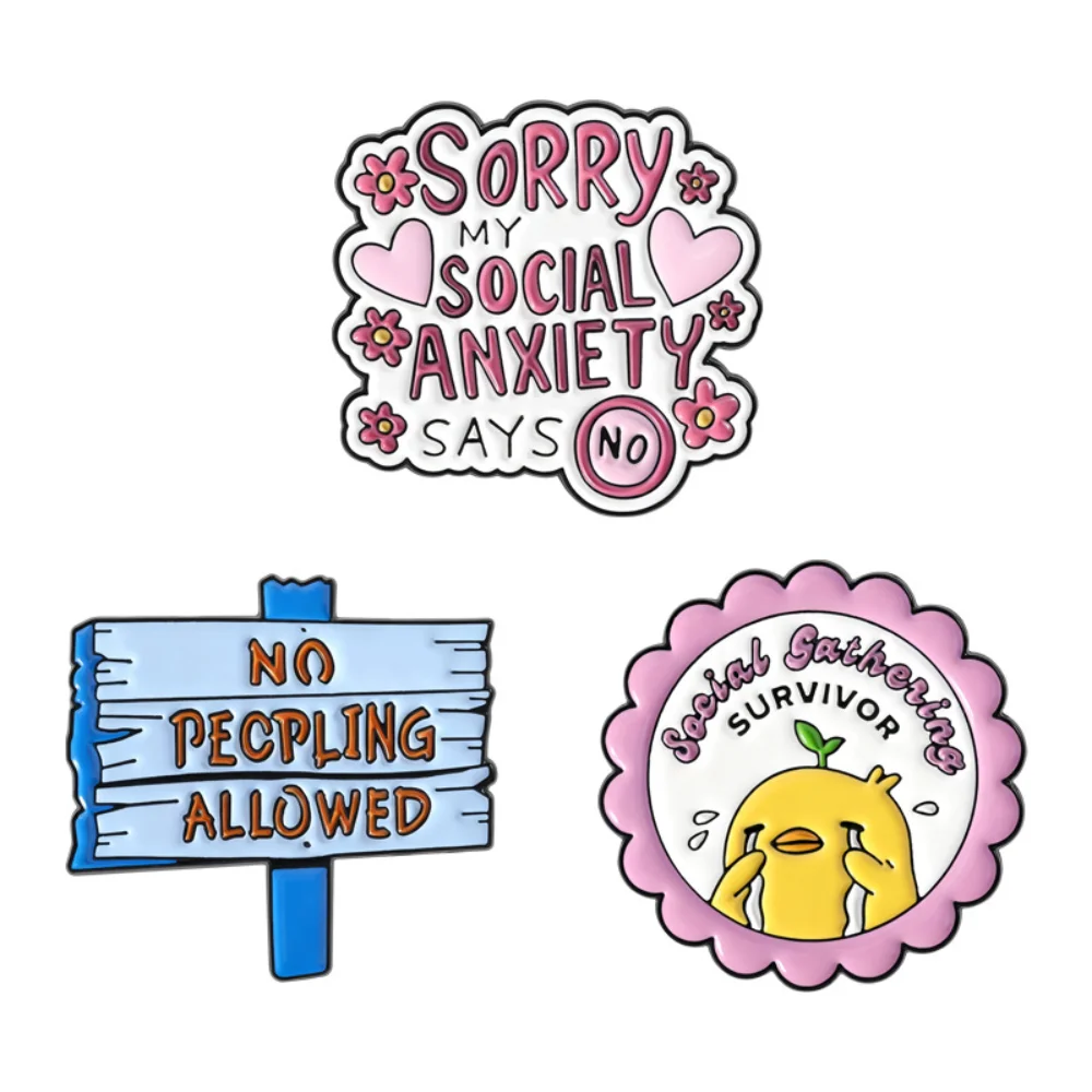 Social Anxiety Exclusive Slogan Brooch NO PEOPLING/Social Anxiety/Pretending To Be A Social Badge Clothes Bags Pins Accessory