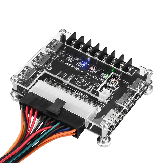 24-pinowa płytka zaciskowa zasilacza ATX i zestaw akrylowej obudowy Adapter modułu Złącze zasilania Obsługa 12V -12V 5V 5VSB 3.3V