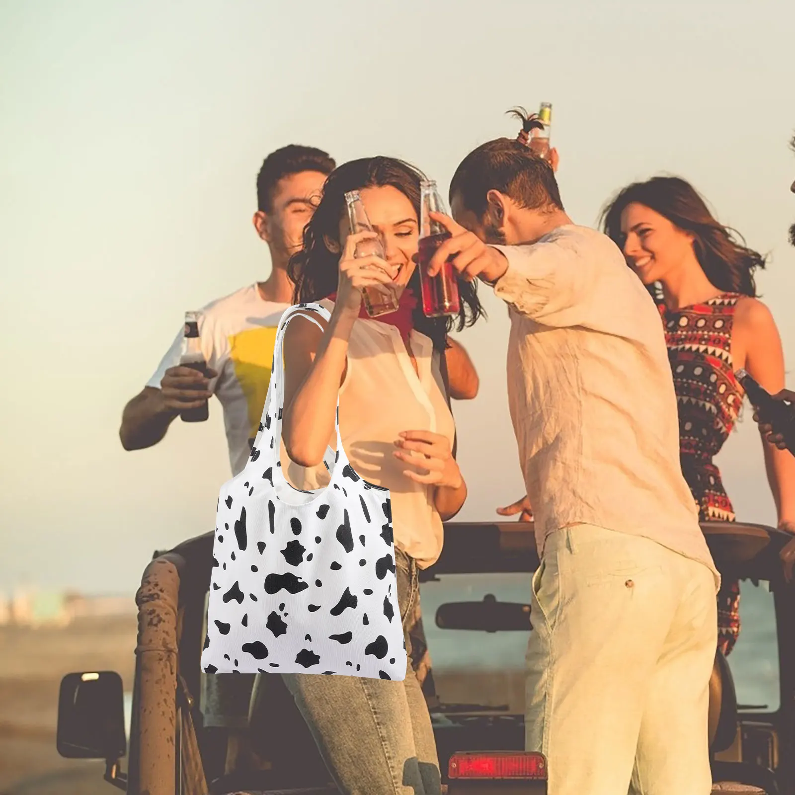 

Cow Print Canvas Tote Bag Women Shopping Wallet Student Gifts Cow Stuff Beach Vacation Accessories Must Haves Storage Bags