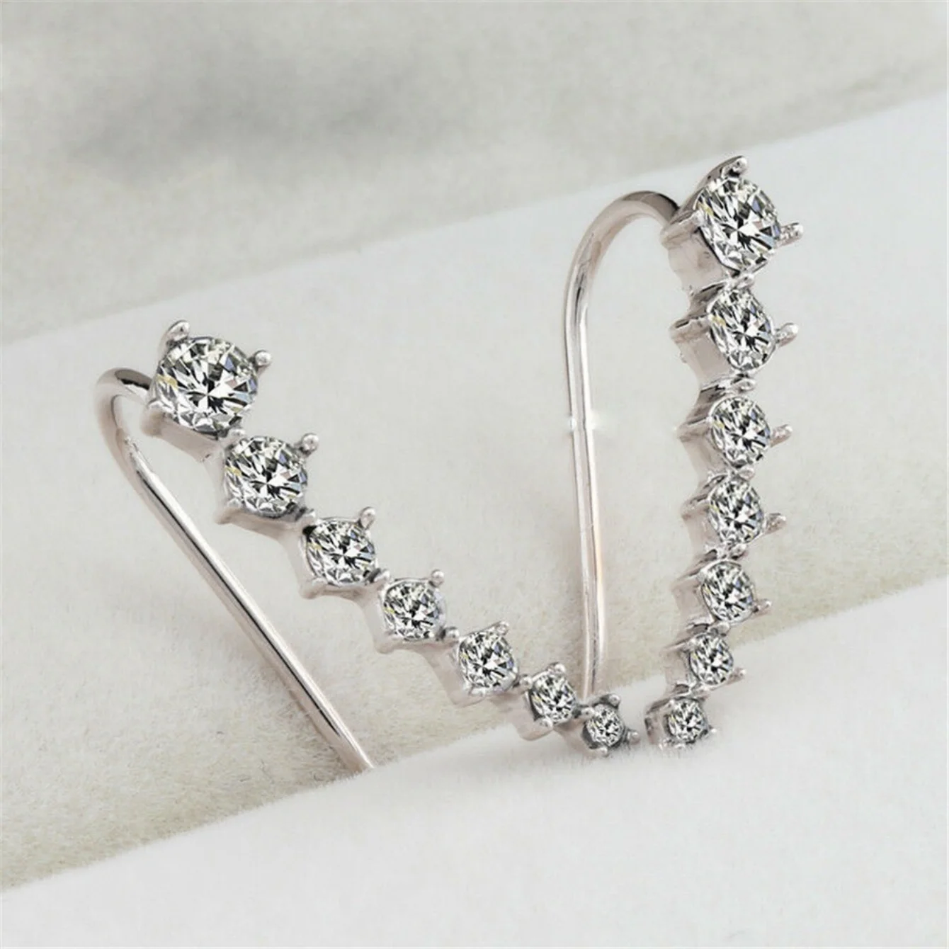 Chic Women Stud Earrings  Ear Climbers / Crawlers Clear Rhinestone Earring For fashion Women Party Jewelry Gift 1 Pair image 6