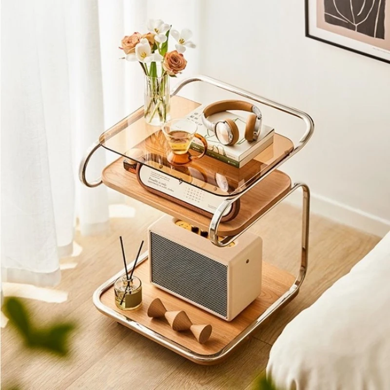 Medieval style trolley movable Nordic living room side few light luxury transparent glass coffee table Internet celebrity