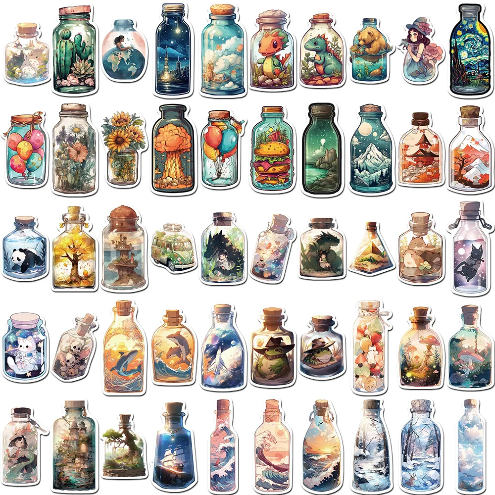 10/30/50/100PCS Cute Bottle World Cartoon Stickers Simple INS Style Aesthetic Luggage DIY Graffiti Girl Gradient Funny Sticker