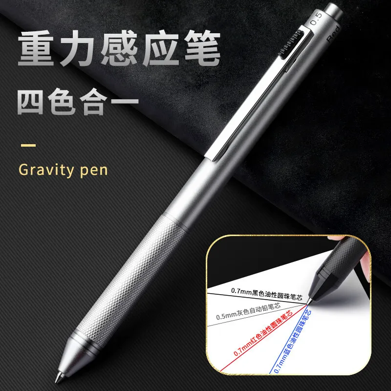 Stationery Pen Multifunction Luxury 4 In 1 Ballpoint /Mechanical Pencil, Gravity Sensor Metal Retractable Pens Metal Gift Box
